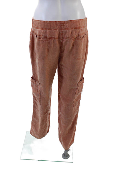 Athleta Womens Linen Drawstring Button Zip Straight Pants Orange Size 08