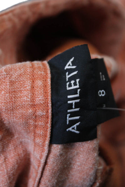 Athleta Womens Linen Drawstring Button Zip Straight Pants Orange Size 08