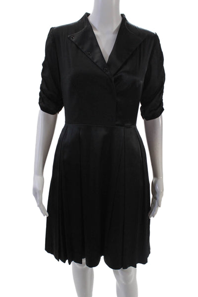 Vika Womens Textured Half Sleeve Button Zip Lined Sleek Dress Black Size S