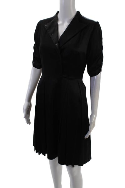 Vika Womens Textured Half Sleeve Button Zip Lined Sleek Dress Black Size S