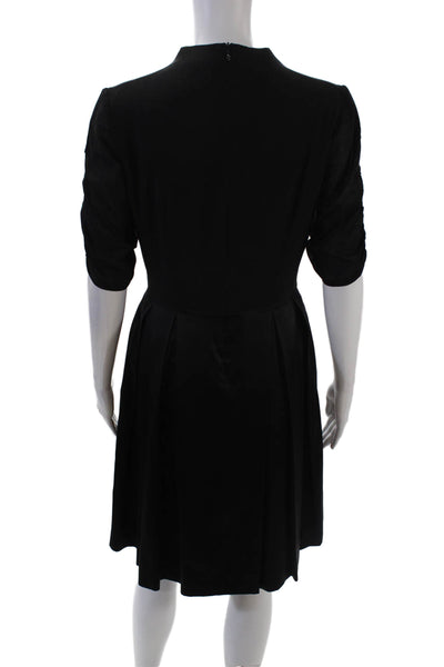 Vika Womens Textured Half Sleeve Button Zip Lined Sleek Dress Black Size S