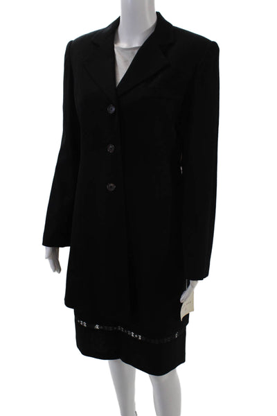 TOTOnKO Womens Wool Long Sleeve Button Pleated Pea Coat Jacket Black Size 06