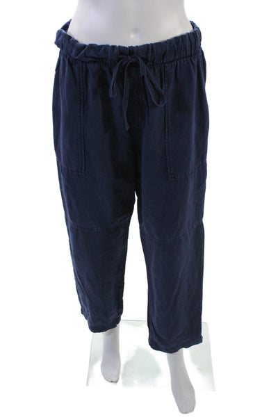 Bella Dahl Womens High Rise Drawstring Waist Slim Leg Pants Navy Blue Size Large