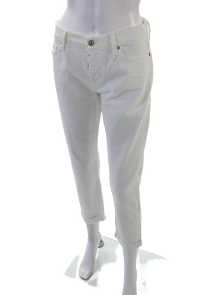 7 For All Mankind Womens Slim Boyfriend Josefina Jeans White Cotton Size 28