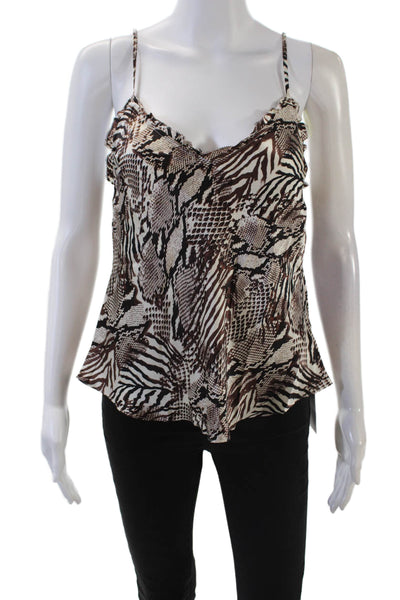 Wilfred Womens Silk Snakeskin Print V Neck Tank Top Black Brown Size Small