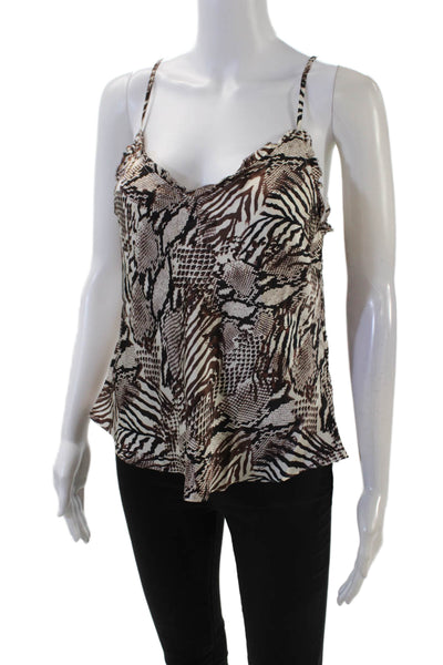 Wilfred Womens Silk Snakeskin Print V Neck Tank Top Black Brown Size Small