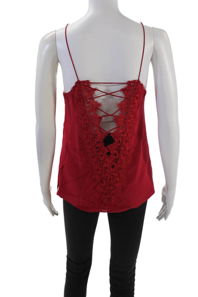 Cami NYC Womens Silk Lace Trim Sleeveless Tank Top Ruby Red Size Small