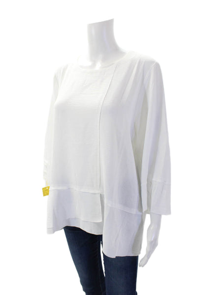 Shana Womens Layered Round Neck 3/4 Sleeve Pullover Blouse Top White Size M