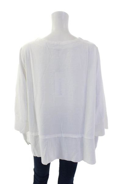Shana Womens Layered Round Neck 3/4 Sleeve Pullover Blouse Top White Size M