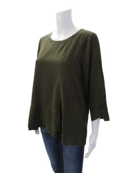 Shana Womens Layered Round Neck 3/4 Sleeve Pullover Blouse Top Olive Size XL