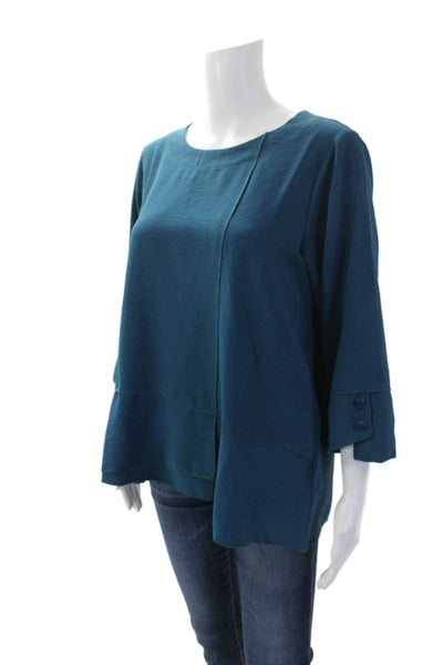 Shana Womens Layered Round Neck 3/4 Sleeve Pullover Blouse Top Blue Size M