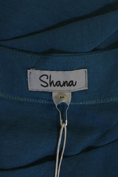 Shana Womens Layered Round Neck 3/4 Sleeve Pullover Blouse Top Blue Size M