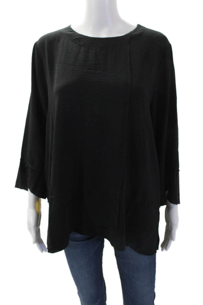Shana Womens Layered Round Neck 3/4 Sleeve Pullover Blouse Top Black Size XL