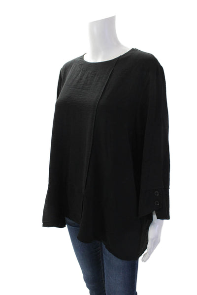 Shana Womens Layered Round Neck 3/4 Sleeve Pullover Blouse Top Black Size XL