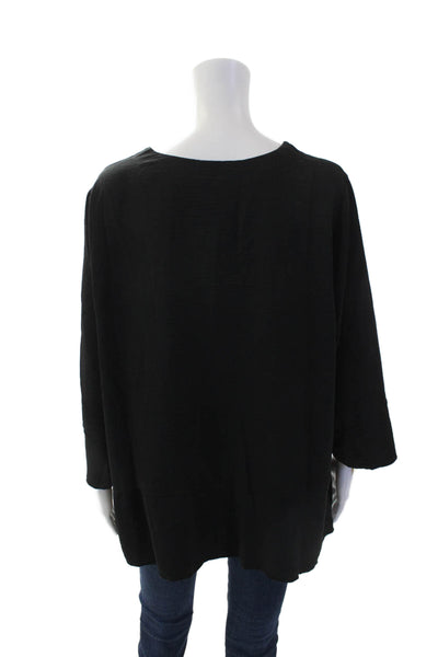 Shana Womens Layered Round Neck 3/4 Sleeve Pullover Blouse Top Black Size XL