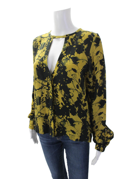 ALC Womens Silk Long Sleeve V-neck Floral Printed Blouse Black Size XS