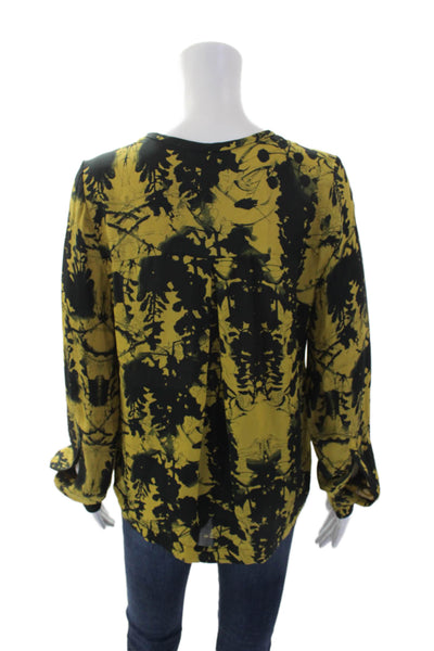 ALC Womens Silk Long Sleeve V-neck Floral Printed Blouse Black Size XS