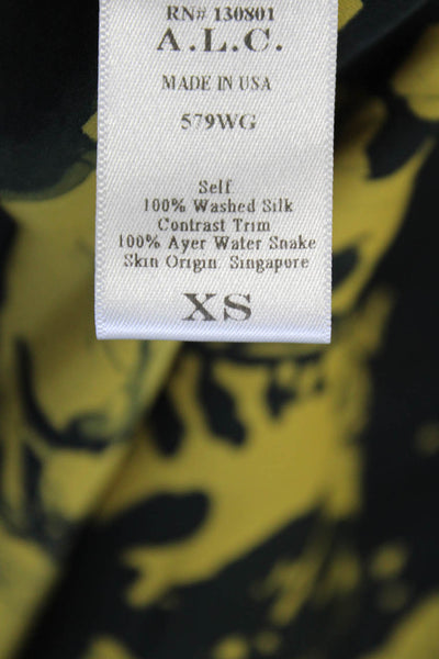 ALC Womens Silk Long Sleeve V-neck Floral Printed Blouse Black Size XS