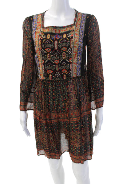Akemi Kin Womens Floral Print A Line Dress Black Multi Colored Size Small