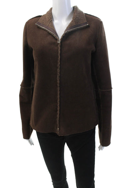 Velvet Womens Full Zipper Mock Neck Jacket Chocolate Brown Size Medium
