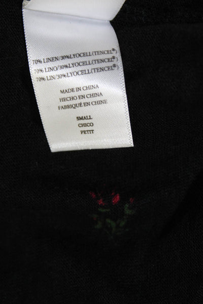 Rails Womens Linen Blend Floral Round Neck Short Sleeve T-Shirt Top Black Size S