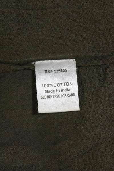 Love Sam Womens Cotton Beaded Round Neck Long Sleeve Blouse Top Olive Size M