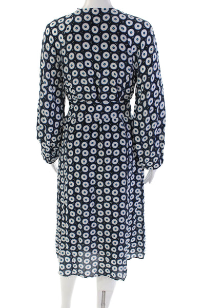 Figue Womens 3/4 Sleeve Keyhole Abstract Silk Dress Navy White Size Extra Small
