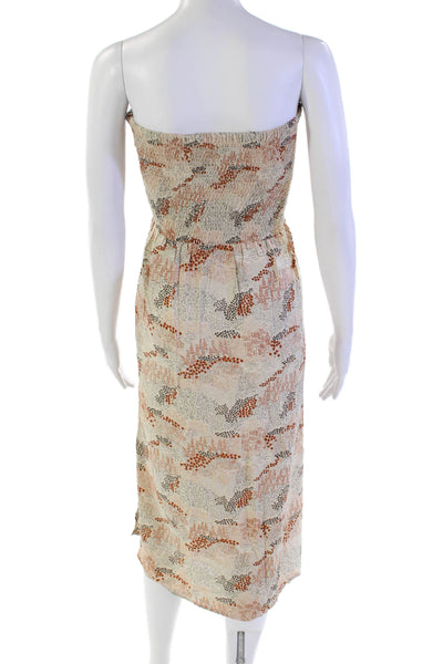 Pampelone Womens Smocked Waistband Side Slit Floral Skirt White Brown Size XS