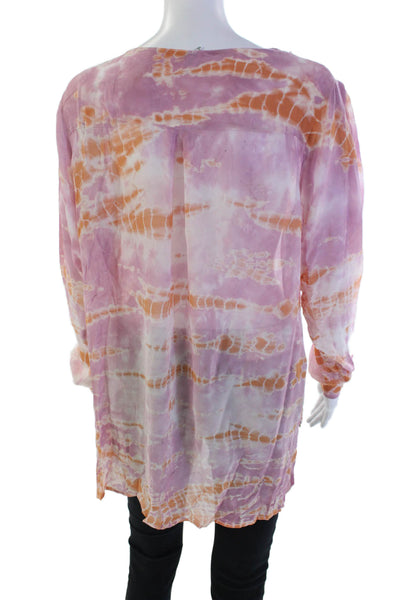 YFB Womens Long Sleeve V Neck Tie Dyed Blouse Top Purple Orange Size Large