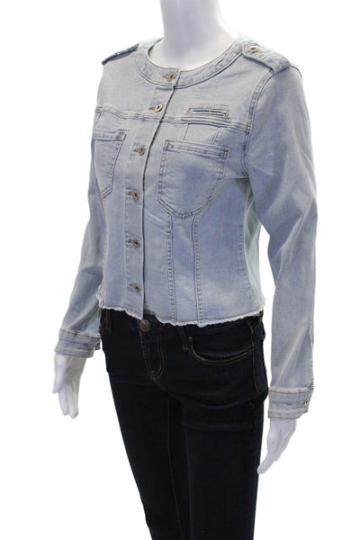 Coco Y Club Womens Cotton Blend Round Neck Button Up Denim Jacket Blue Size S