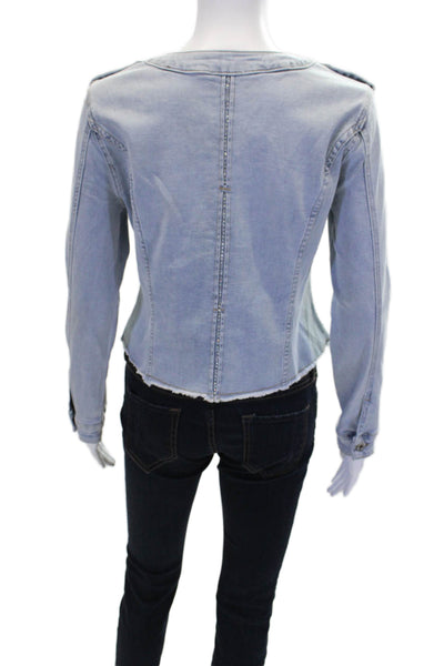 Coco Y Club Womens Cotton Blend Round Neck Button Up Denim Jacket Blue Size S
