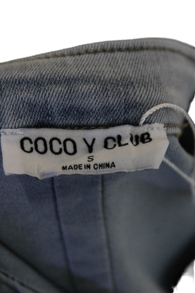 Coco Y Club Womens Cotton Blend Round Neck Button Up Denim Jacket Blue Size S