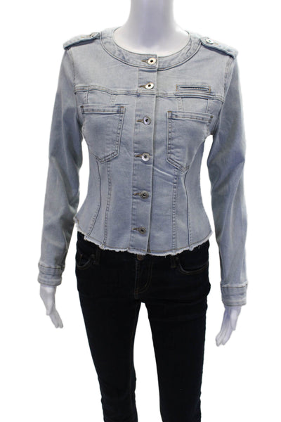 Coco Y Club Womens Cotton Blend Round Neck Button Up Denim Jacket Blue Size XL