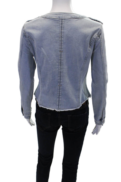 Coco Y Club Womens Cotton Blend Round Neck Button Up Denim Jacket Blue Size XL