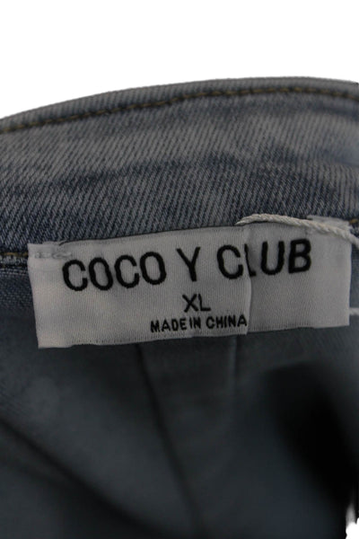Coco Y Club Womens Cotton Blend Round Neck Button Up Denim Jacket Blue Size XL