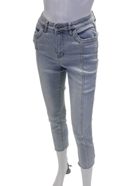 Coco Y Club Womens Cotton Blend Crystal Detail Mid-Rise Skinny Jeans Blue Size 4