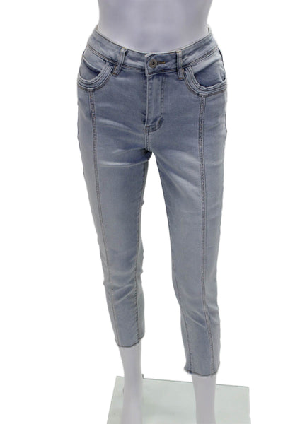 Coco Y Club Womens Cotton Blend Crystal Detail Mid-Rise Skinny Jeans Blue Size 6