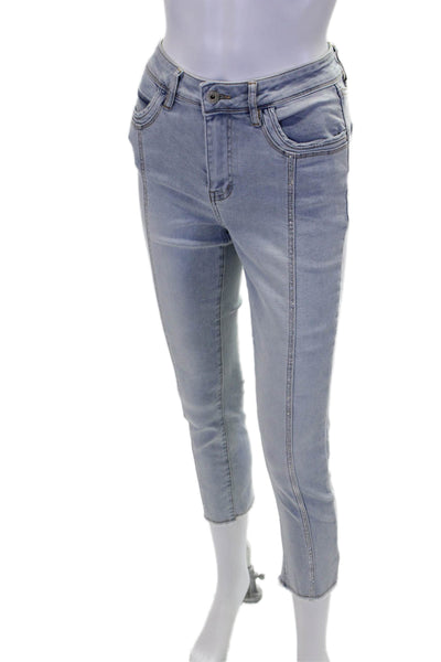 Coco Y Club Womens Cotton Blend Crystal Detail Mid-Rise Skinny Jeans Blue Size 6