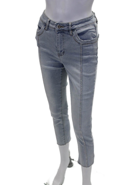 Coco Y Club Womens Cotton Crystal Detail Mid-Rise Skinny Jeans Blue Size 14