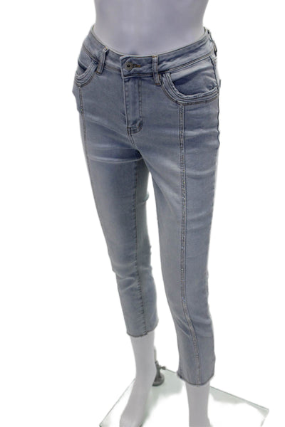 Coco Y Club Womens Cotton Crystal Detail Mid-Rise Skinny Jeans Blue Size 12