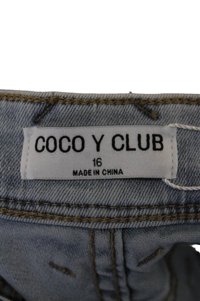 Coco Y Club Womens Cotton Crystal Detail Mid-Rise Skinny Jeans Blue Size 16