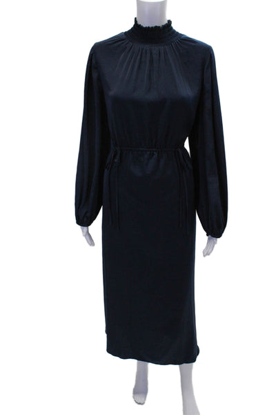 Kobi Halperin Womens Long Sleeve High Neck Ruched Maxi Dress Navy Size M
