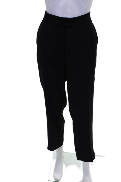 Vince Womens Solid Elastic Waist Flat Front Straight Leg Slacks Black Size M