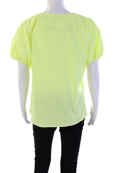 Harvey Faircloth Womens Short Sleeve V Neck Neon Striped Top Yellow White Size 4