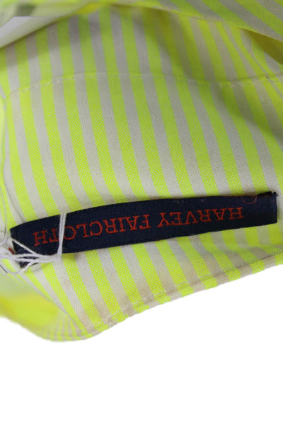 Harvey Faircloth Womens Short Sleeve V Neck Neon Striped Top Yellow White Size 4
