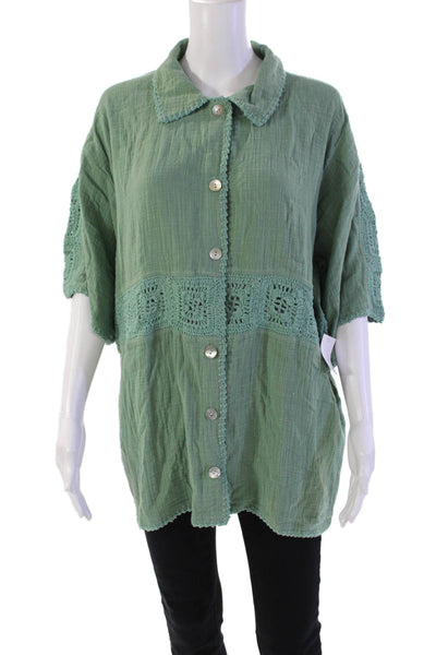Maurie and Eve Womens Button Front Short Sleeve Collared Shirt Green Size 4