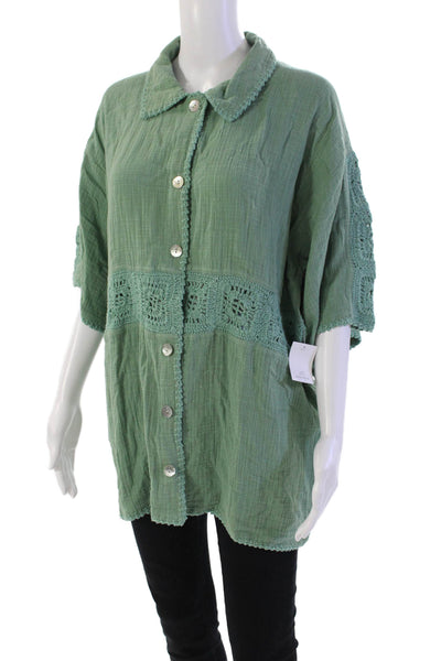 Maurie and Eve Womens Button Front Short Sleeve Collared Shirt Green Size 4