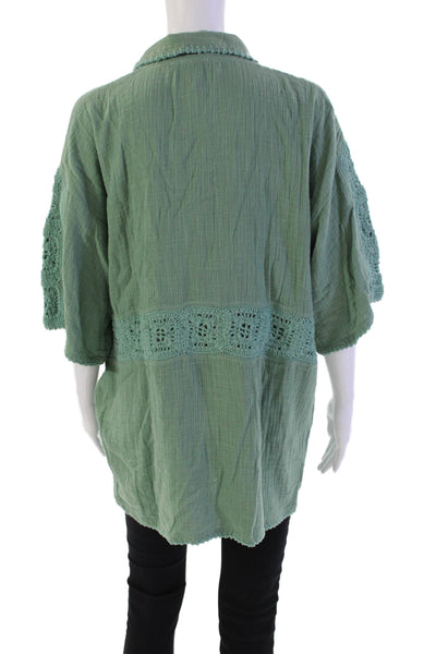 Maurie and Eve Womens Button Front Short Sleeve Collared Shirt Green Size 4