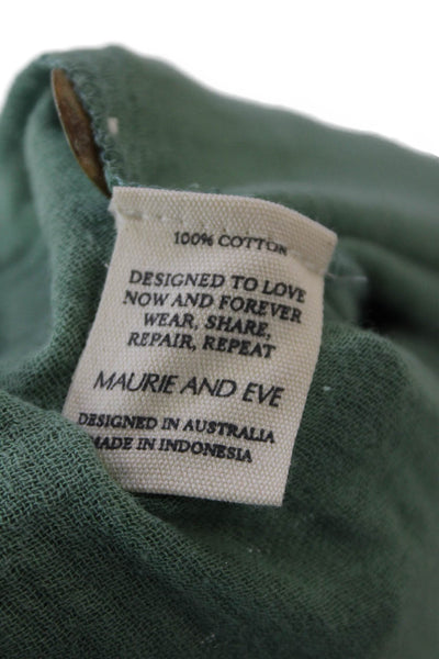 Maurie and Eve Womens Button Front Short Sleeve Collared Shirt Green Size 4