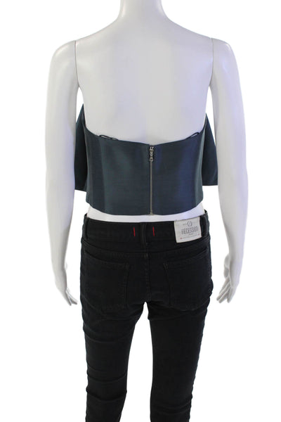 Sally LaPointe Womens Back Zip Strapless Layered Crop Top Blue Wool Size 4